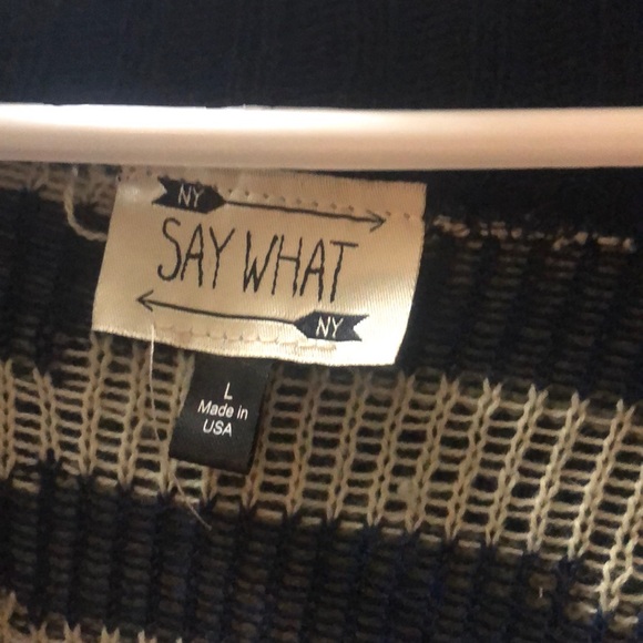 Say What Navy Blue/ Tan Patterned Cardigan - Picture 2 of 3